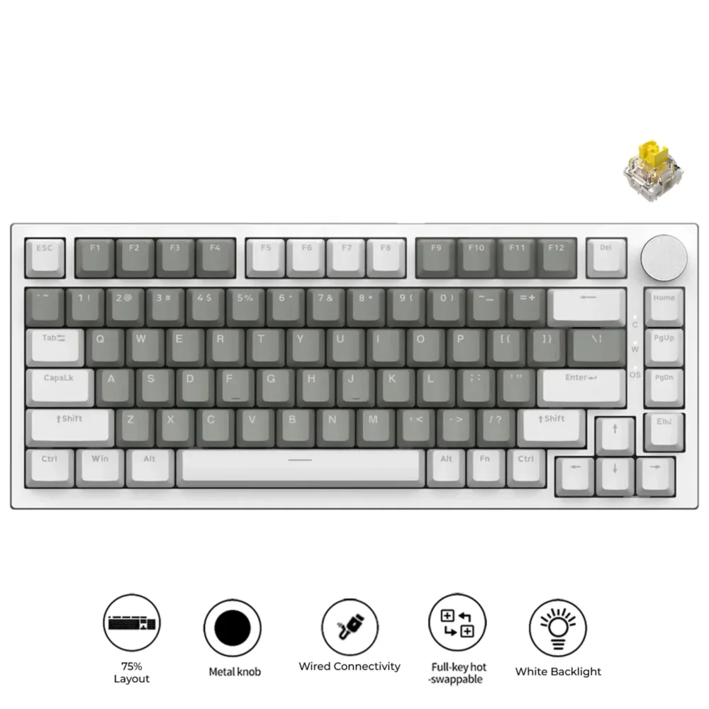 Ajazz AK820 White Backlit Wired 75% (White/Grey) Mechanical Keyboard